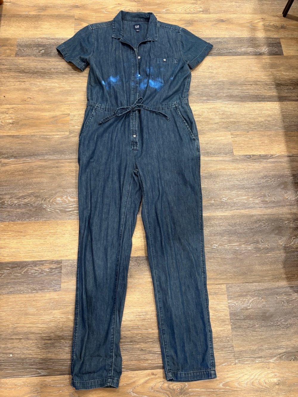 GAP Indigo Short-Sleeve Denim Jumpsuit with Tie Waist